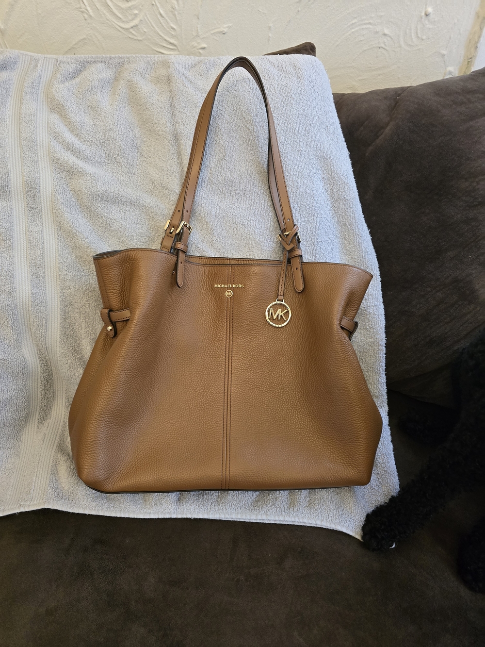 Michael Kors Cognac Pebble Leather Tote with MK Charm